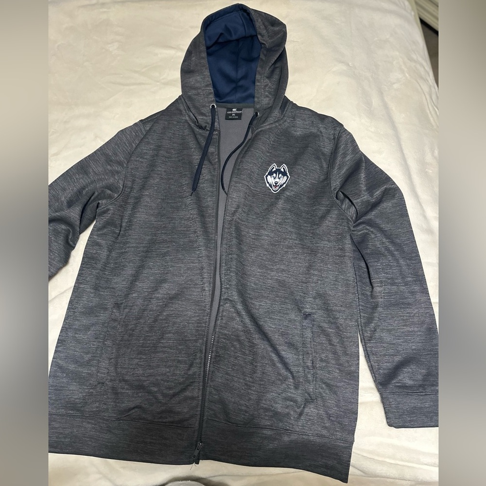 Men's Gray Hoodie Jacket , UConn Husky zip up with pockets